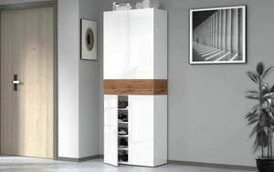 Scarpiera Asklol, Porta scarpe salvaspazio a 5 ante, Armadio multifunzione da ingresso, 76x38h200 cm, Bianco e Rovere
