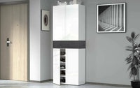 Scarpiera Asklol, Porta scarpe salvaspazio a 5 ante, Armadio multifunzione da ingresso, 76x38h200 cm, Bianco e Ardesia