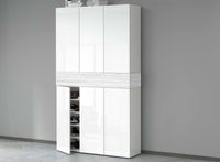 Scarpiera Charoite, Porta scarpe salvaspazio a 7 ante, Armadio multifunzione da ingresso, 114x38h200 cm, Bianco effetto larice