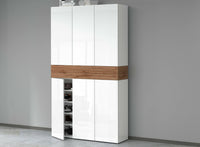 Scarpiera Charoite, Porta scarpe salvaspazio a 7 ante, Armadio multifunzione da ingresso, 114x38h200 cm, Bianco e Rovere