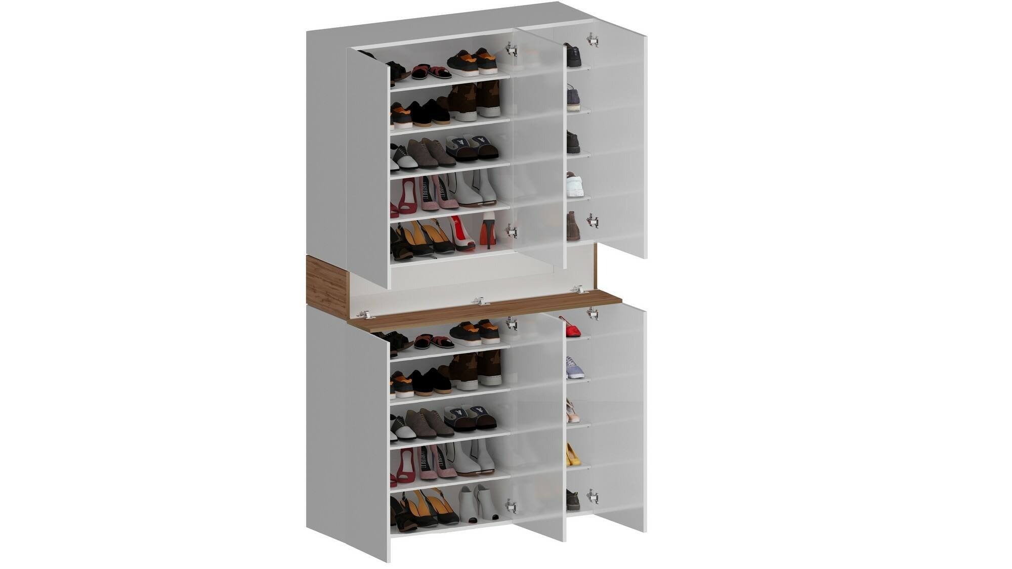 Scarpiera Charoite, Porta scarpe salvaspazio a 7 ante, Armadio multifunzione da ingresso, 114x38h200 cm, Bianco e Rovere