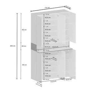 Scarpiera Charoite, Porta scarpe salvaspazio a 7 ante, Armadio multifunzione da ingresso, 114x38h200 cm, Bianco e Rovere