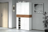 Scarpiera Charoite, Porta scarpe salvaspazio a 7 ante, Armadio multifunzione da ingresso, 114x38h200 cm, Bianco e Rovere