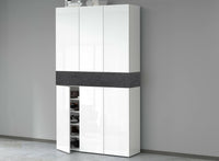 Scarpiera Charoite, Porta scarpe salvaspazio a 7 ante, Armadio multifunzione da ingresso, 114x38h200 cm, Bianco e Ardesia