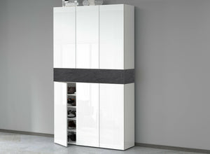 Scarpiera Charoite, Porta scarpe salvaspazio a 7 ante, Armadio multifunzione da ingresso, 114x38h200 cm, Bianco e Ardesia