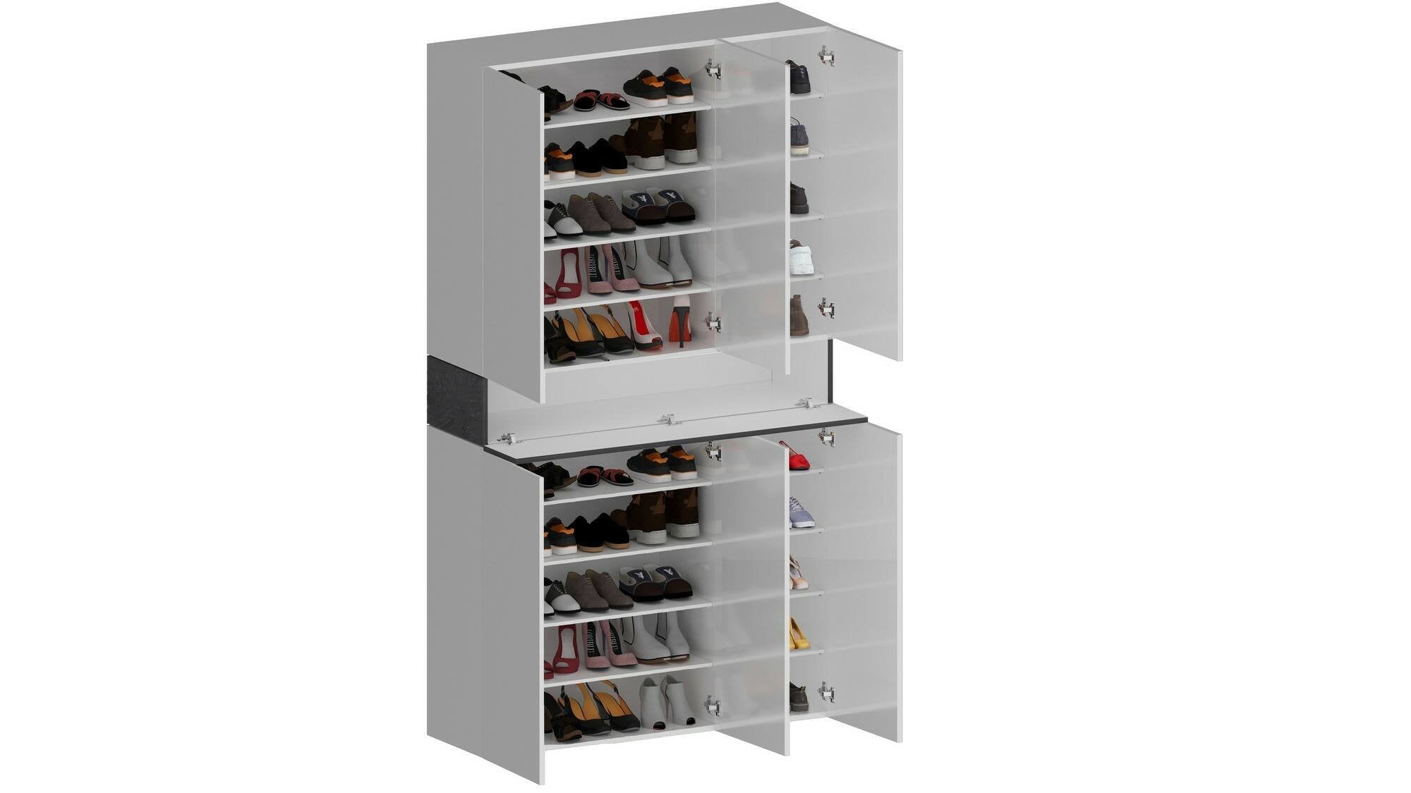 Scarpiera Charoite, Porta scarpe salvaspazio a 7 ante, Armadio multifunzione da ingresso, 114x38h200 cm, Bianco e Ardesia