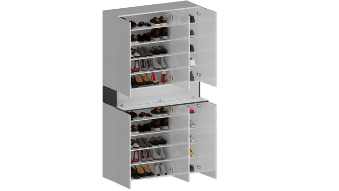 Scarpiera Charoite, Porta scarpe salvaspazio a 7 ante, Armadio multifunzione da ingresso, 114x38h200 cm, Bianco e Ardesia