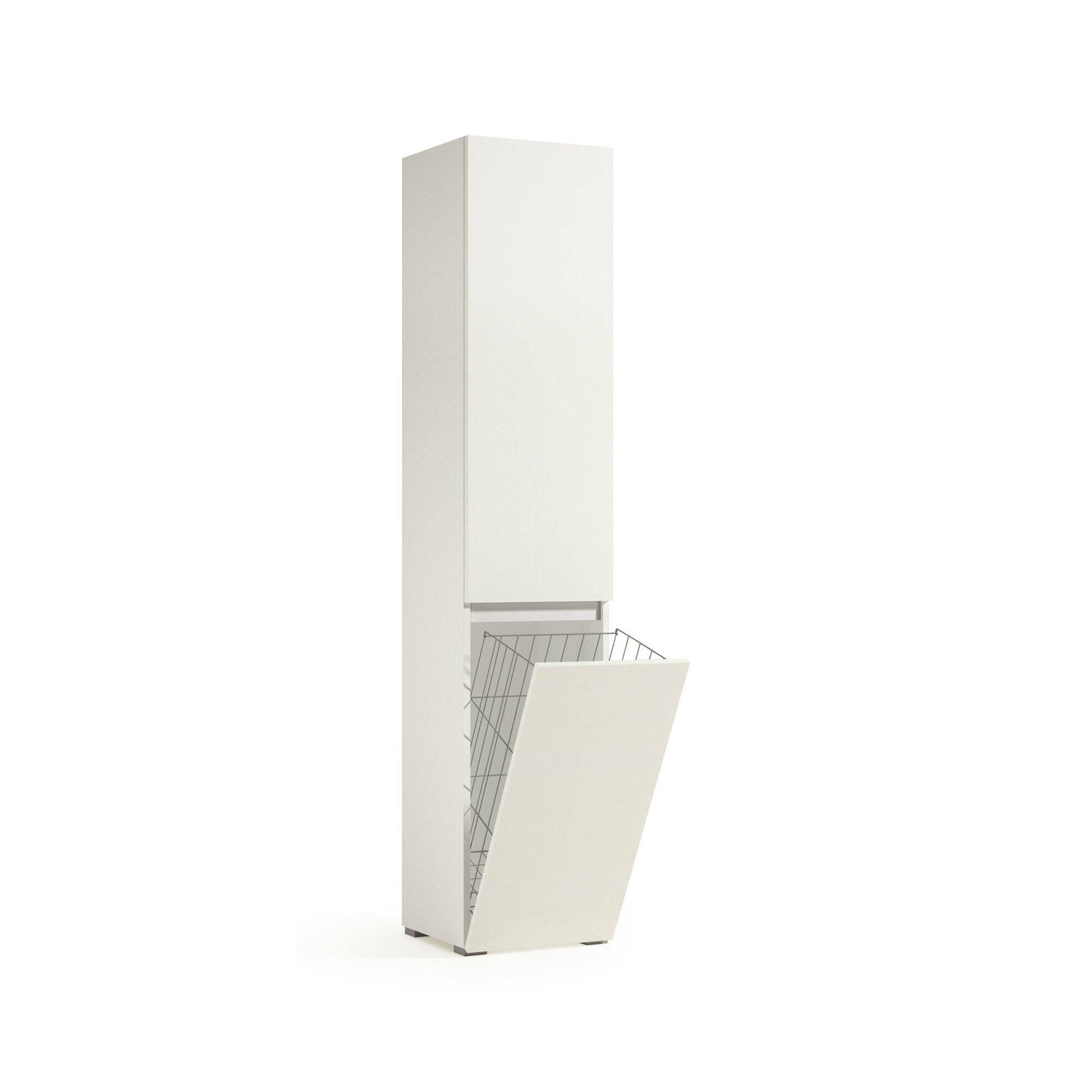 Armadio multiuso 2 ante Aro, Mobile lavanderia a 2 ante, Colonna da bagno con cestello portabiancheria, 100% Made in Italy, 45x37h195 cm, Bianco