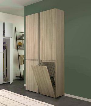 Armadio multiuso 2 ante Aro, Mobile lavanderia a 2 ante, Colonna da bagno con cestello portabiancheria, 100% Made in Italy, 45x37h195 cm, Olmo