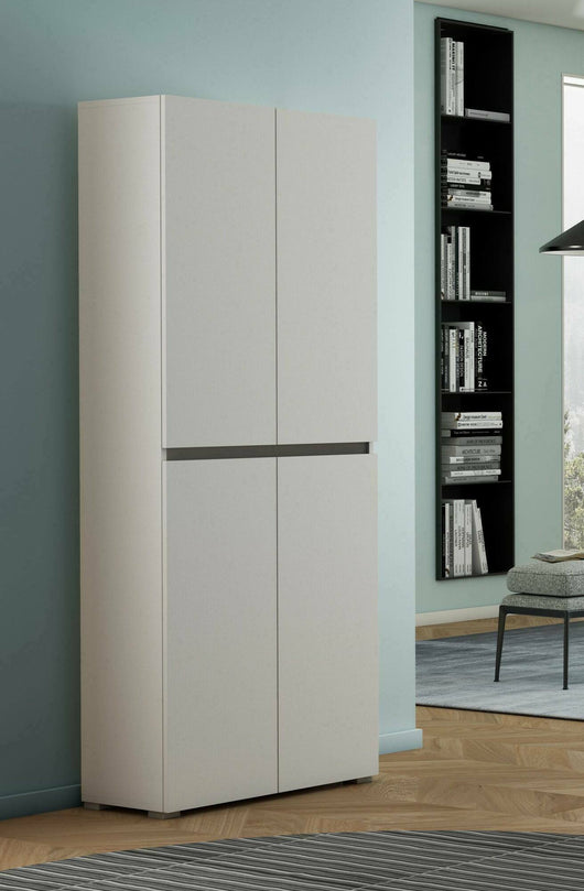 Armadio multiuso grande Arro, Scarpiera con ripiani regolabili, Mobile porta scarpe a 4 ante, 100% Made in Italy, 80x37h195 cm, Bianco