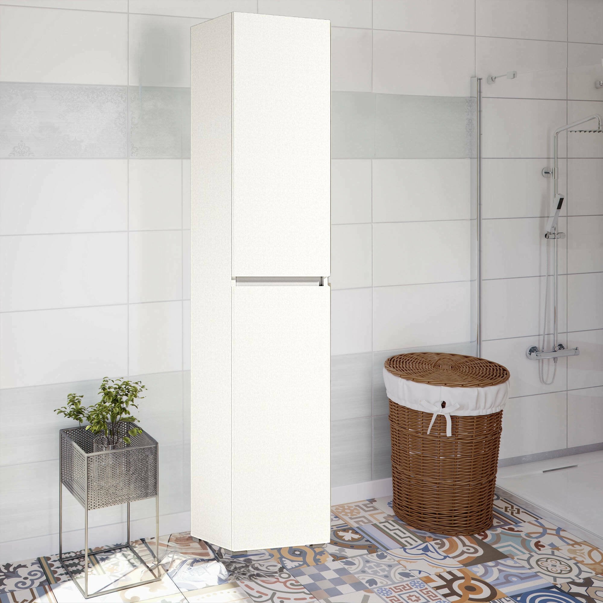 Armadio multiuso 2 ante Daisuke, Scarpiera con ripiani regolabili, Mobile porta scarpe a 2 ante, 100% Made in Italy, 45x37h195 cm, Bianco