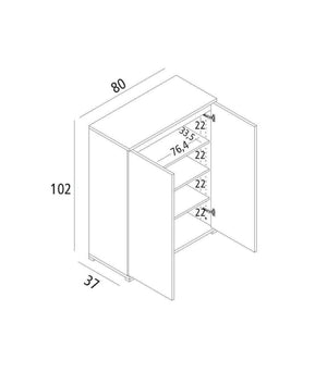Scarpiera Astrina, Mobile multiuso, Porta scarpe salvaspazio a 2 ante, Armadio portaoggetti con scaffali, 100% Made in Italy, 80x37h102 cm, Bianco