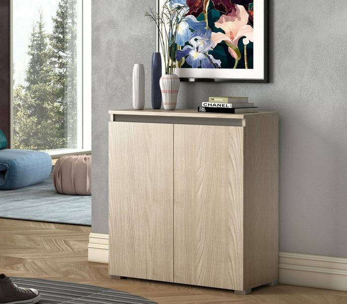 Scarpiera Astrina, Mobile multiuso, Porta scarpe salvaspazio a 2 ante, Armadio portaoggetti con scaffali, 100% Made in Italy, 80x37h102 cm, Olmo