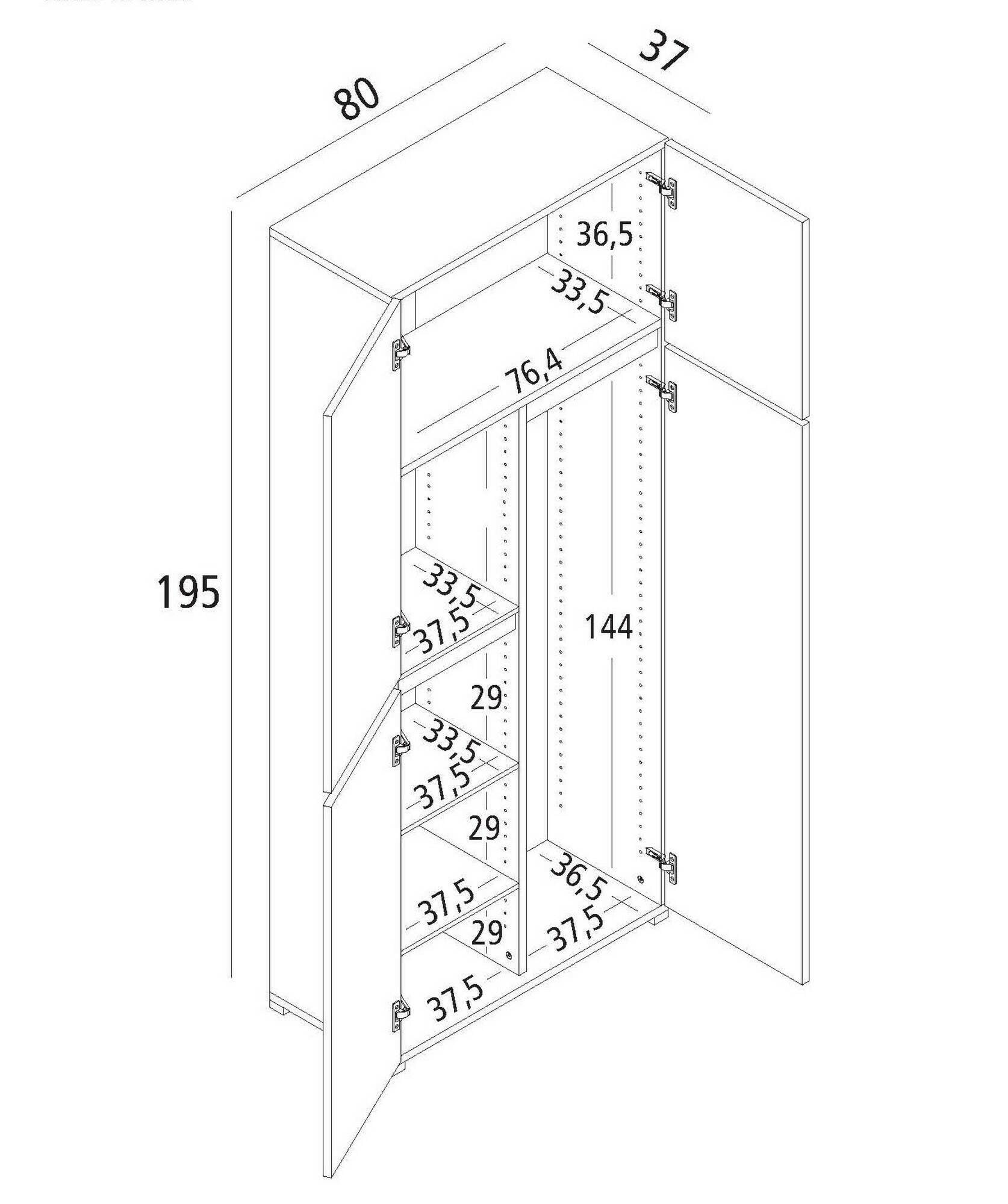 Armadio multiuso grande Attiniaro, Mobile multiuso a 4 ante, Armadietto porta scarpe, Guardaroba salvaspazio, 100% Made in Italy, 80x37h195 cm, Bianco
