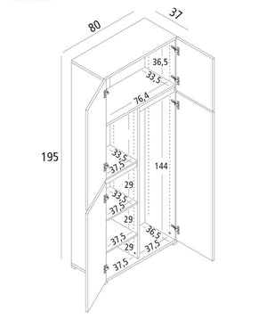 Armadio multiuso grande Attiniaro, Mobile multiuso a 4 ante, Armadietto porta scarpe, Guardaroba salvaspazio, 100% Made in Italy, 80x37h195 cm, Bianco