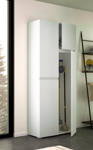 Armadio multiuso grande Attiniaro, Mobile multiuso a 4 ante, Armadietto porta scarpe, Guardaroba salvaspazio, 100% Made in Italy, 80x37h195 cm, Bianco