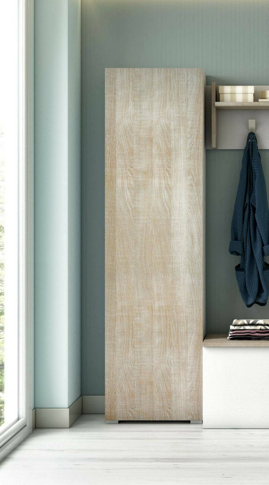 Armadio multiuso 1 anta Abuela, Mobile multiuso a 1 Anta, Scarpiera con ripiani, 100% Made in Italy, 50x30h182 cm, Rovere