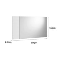 Specchio Atri, Specchio decorativo da ingresso, Articolo d'arredo a muro con profilo laterale, 100% Made in Italy, 110x3h60 cm, Bianco