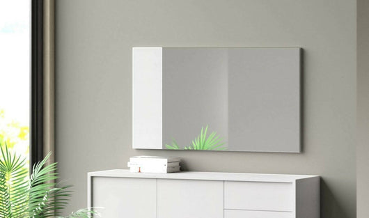 Specchio Atri, Specchio decorativo da ingresso, Articolo d'arredo a muro con profilo laterale, 100% Made in Italy, 110x3h60 cm, Bianco