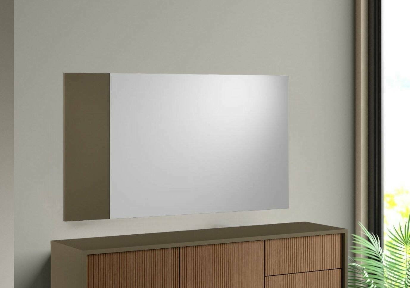 Specchio Atri, Specchio decorativo da ingresso, Articolo d'arredo a muro con profilo laterale, 100% Made in Italy, 110x3h60 cm, Bianco e Marrone