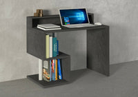 Scrivania Giusy, Scrittoio lineare con ripiani portaoggetti e luci LED, Scrivania ufficio multiuso con sopralzo, 100x50h93 cm, Ardesia