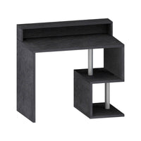 Scrivania Giusy, Scrittoio lineare con ripiani portaoggetti e luci LED, Scrivania ufficio multiuso con sopralzo, 100x50h93 cm, Ardesia