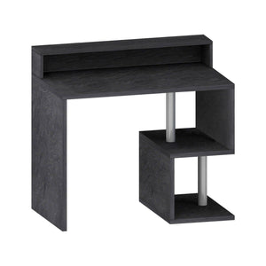 Scrivania Giusy, Scrittoio lineare con ripiani portaoggetti e luci LED, Scrivania ufficio multiuso con sopralzo, 100x50h93 cm, Ardesia