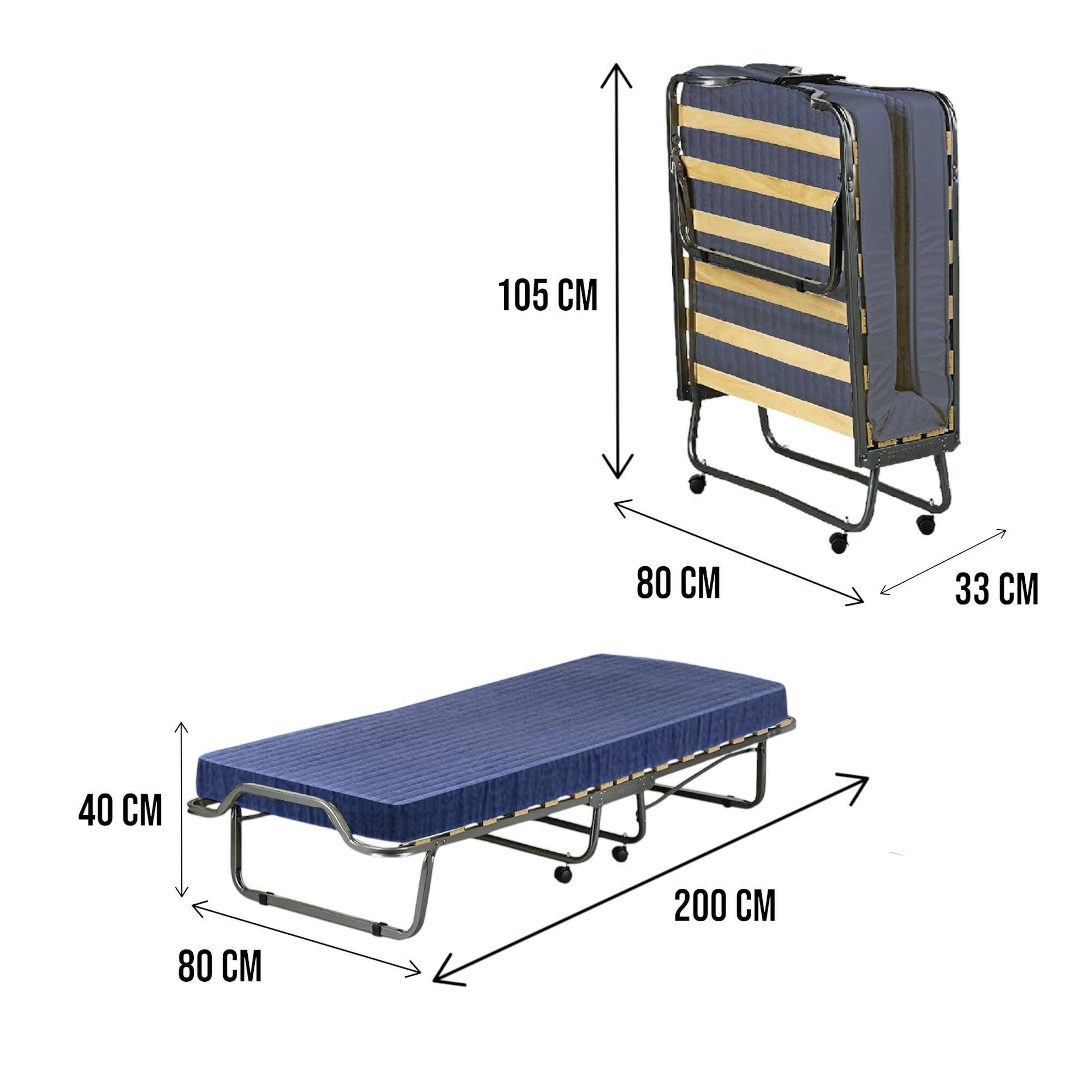 Letto pieghevole Ascea, Brandina salvaspazio con rete a 15 doghe, Custodia protettiva inclusa, 100% Made in Italy, 80x200h40 cm, materasso incluso