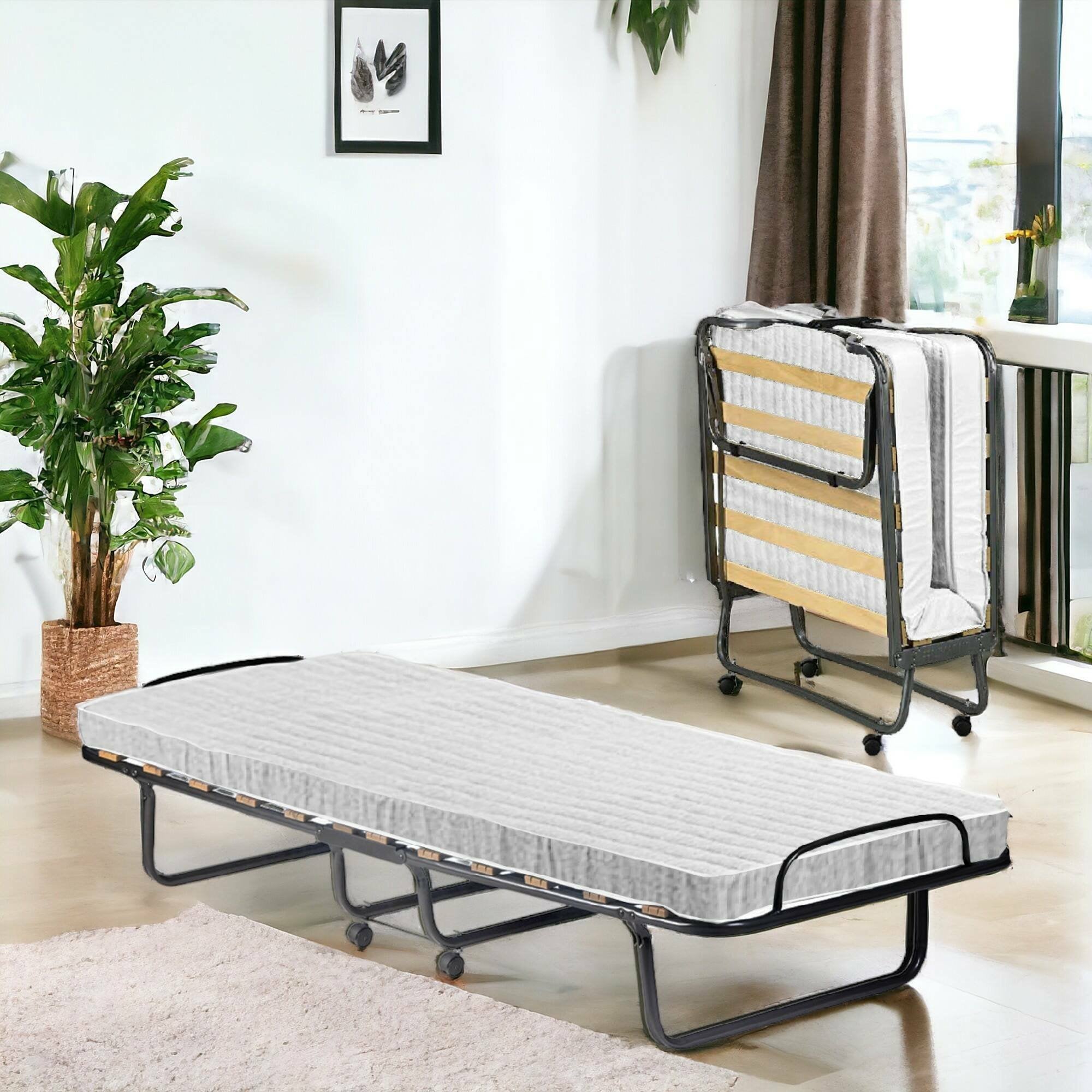 Letto pieghevole Tellus, Brandina con rete 12 doghe, Materasso incluso, Lettino salvaspazio, 100% Made in Italy, 80x190h37 cm, Custodia protettiva su richiesta