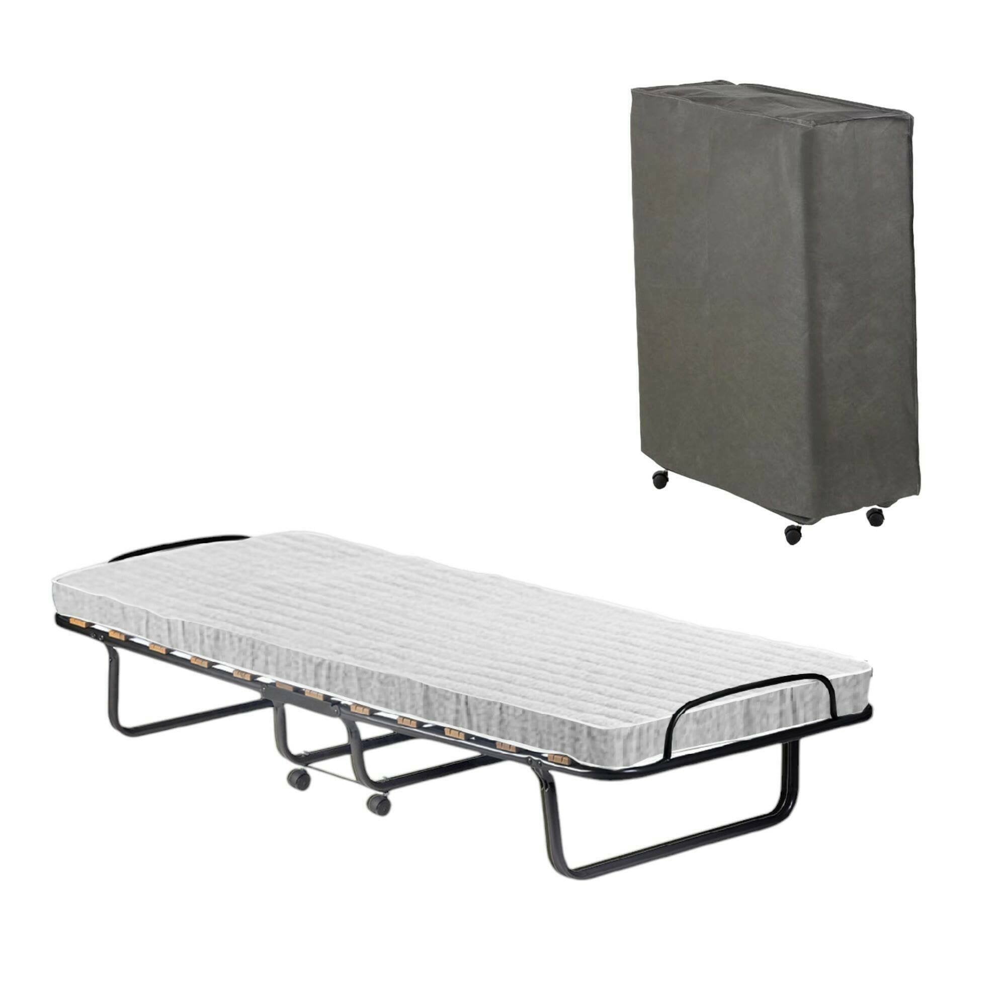 Letto pieghevole Tellus, Brandina con rete 12 doghe, Materasso incluso, Lettino salvaspazio, 100% Made in Italy, 80x190h37 cm, Cover protettiva inclusa