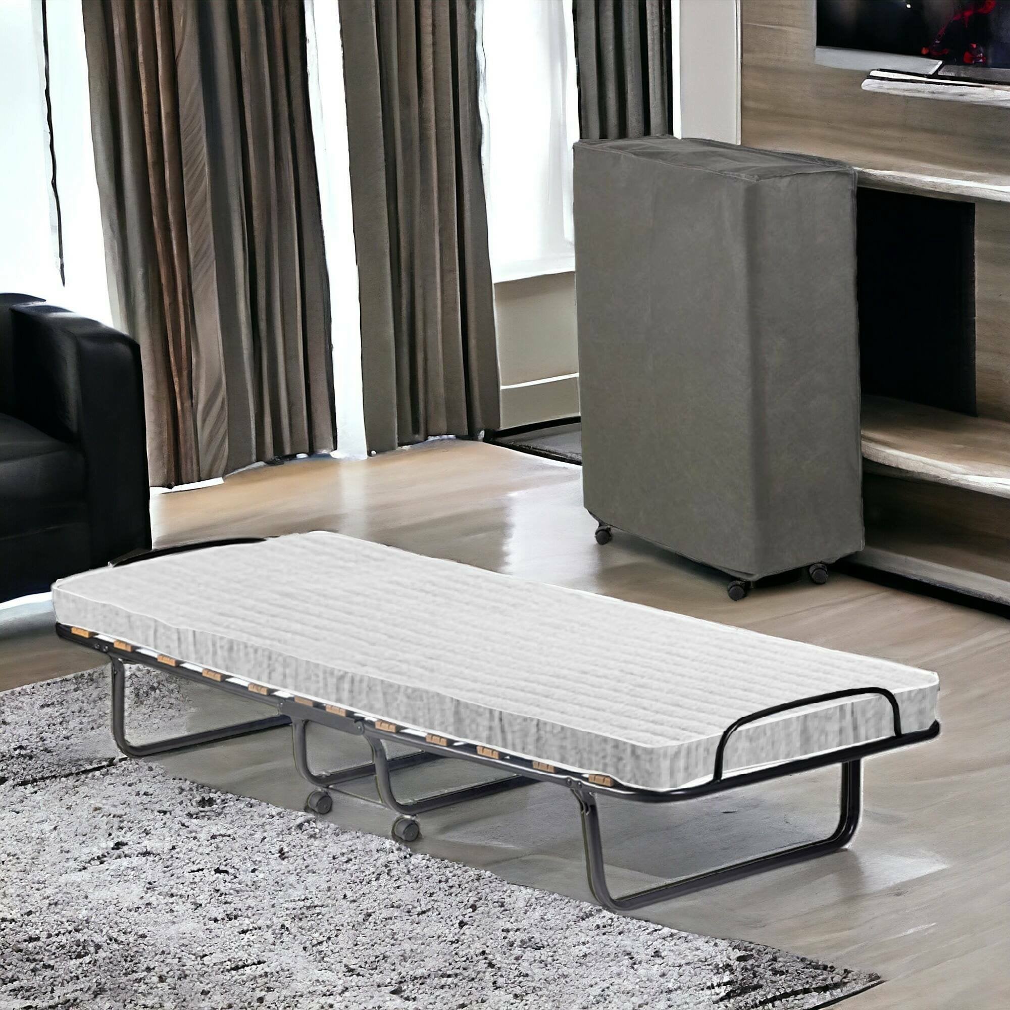 Letto pieghevole Tellus, Brandina con rete 12 doghe, Materasso incluso, Lettino salvaspazio, 100% Made in Italy, 80x190h37 cm, Cover protettiva inclusa