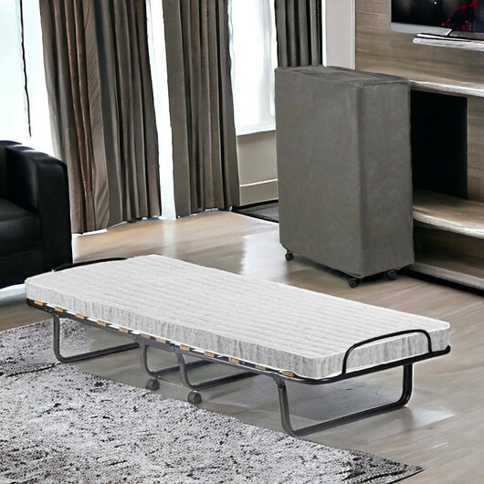 Letto pieghevole Tellus, Brandina con rete 12 doghe, Materasso incluso, Lettino salvaspazio, 100% Made in Italy, 80x190h37 cm, Cover protettiva inclusa