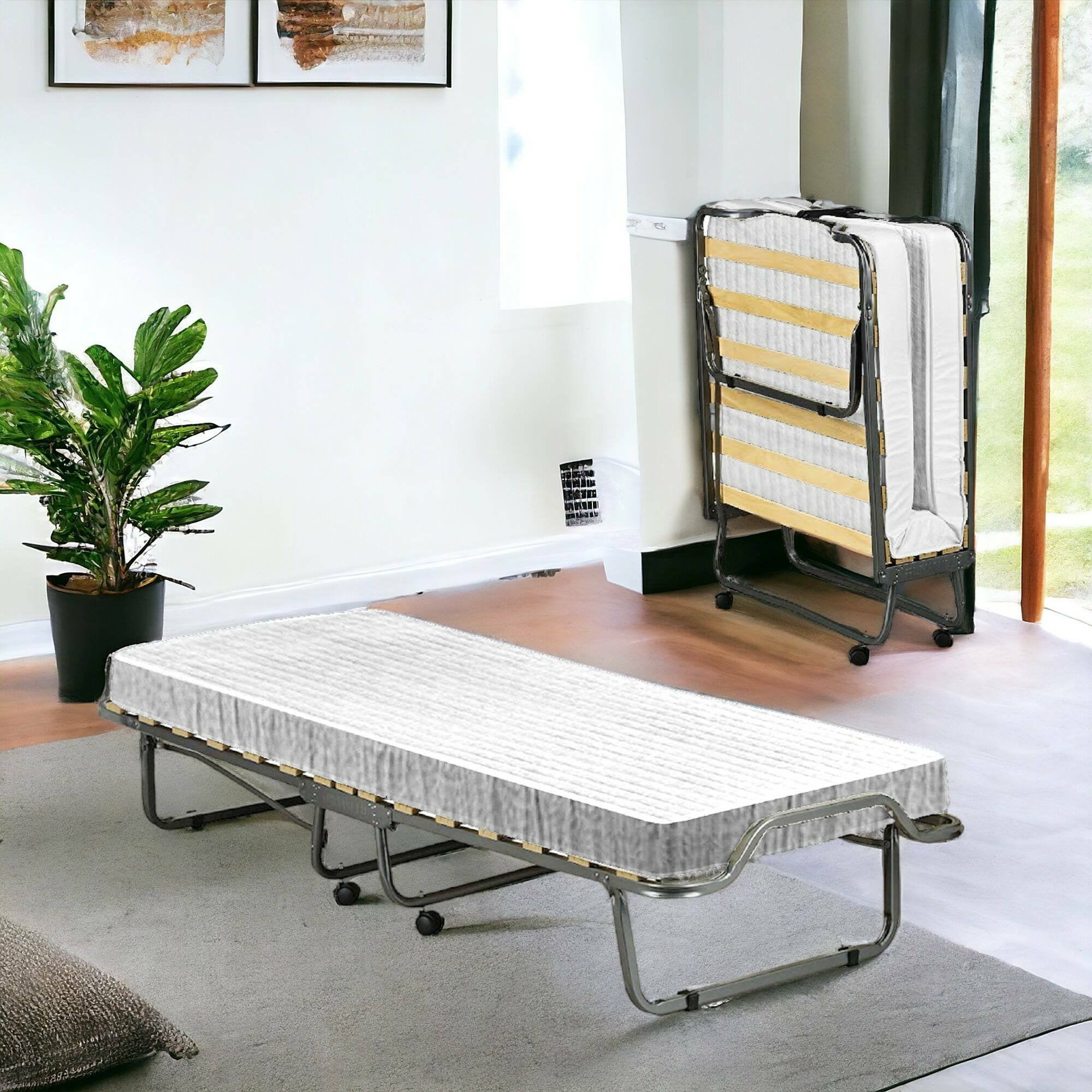 Letto pieghevole Banzi, Brandina con rete a 15 doghe, Lettino salvaspazio, 100% Made in Italy, 80x200h40 cm, materasso incluso