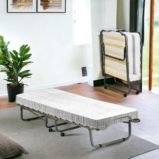 Letto pieghevole Banzi, Brandina con rete a 15 doghe, Lettino salvaspazio, 100% Made in Italy, 80x200h40 cm, materasso incluso