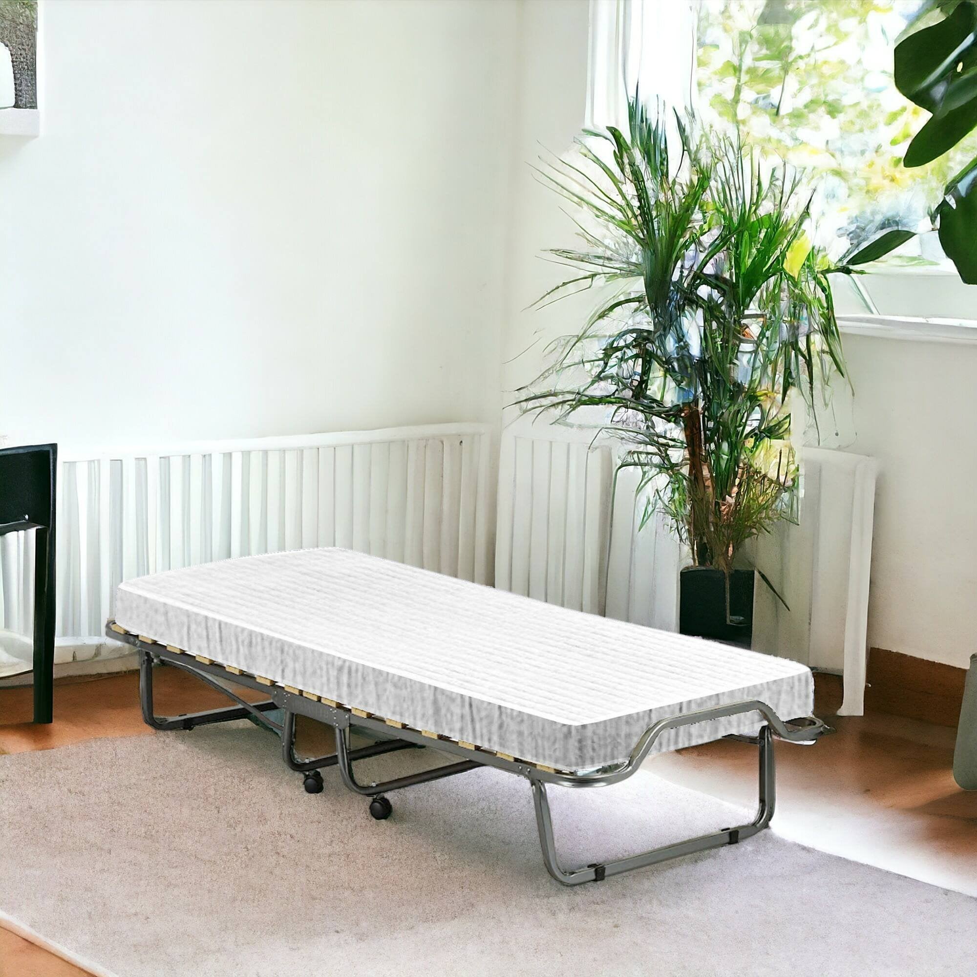 Letto pieghevole Ace, Brandina con rete 15 doghe, Materasso incluso, Lettino salvaspazio, 100% Made in Italy, 80x190h39 cm, Cover protettiva inclusa