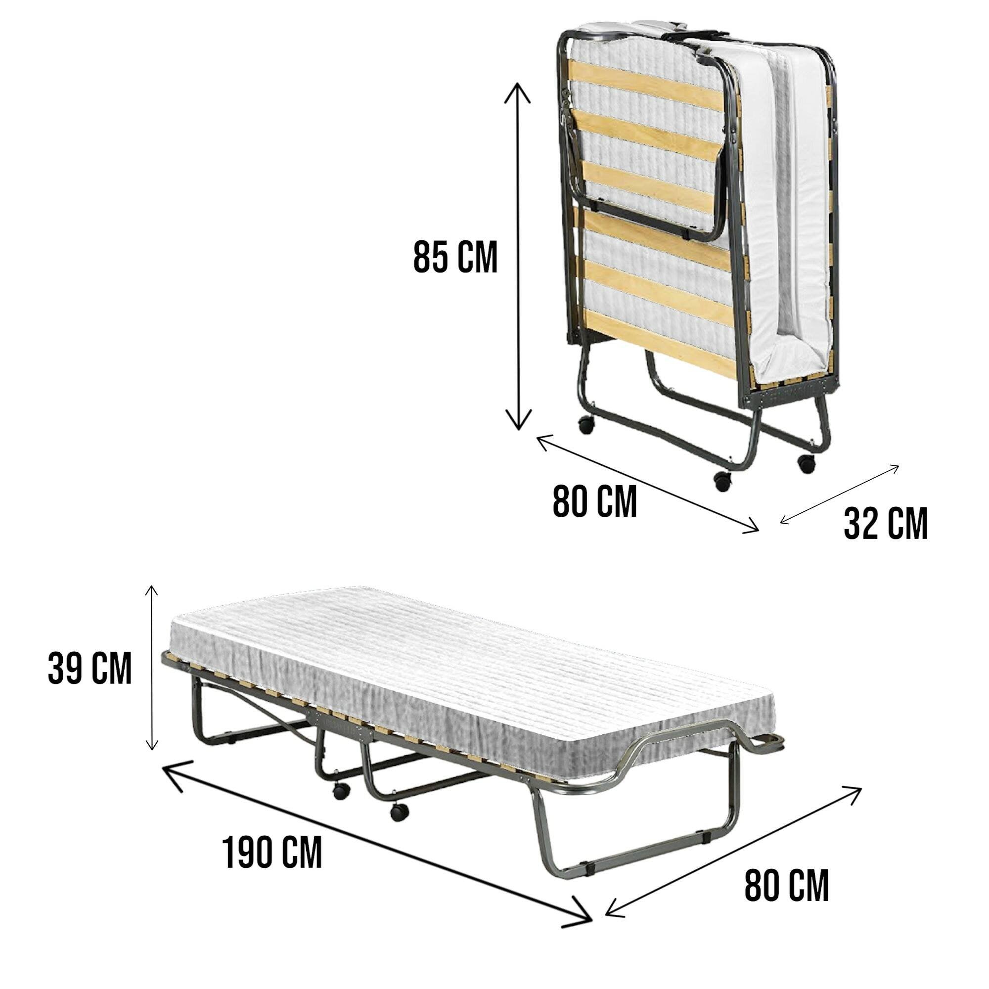 Letto pieghevole Ace, Brandina con rete 15 doghe, Materasso incluso, Lettino salvaspazio, 100% Made in Italy, 80x190h39 cm, Cover protettiva inclusa