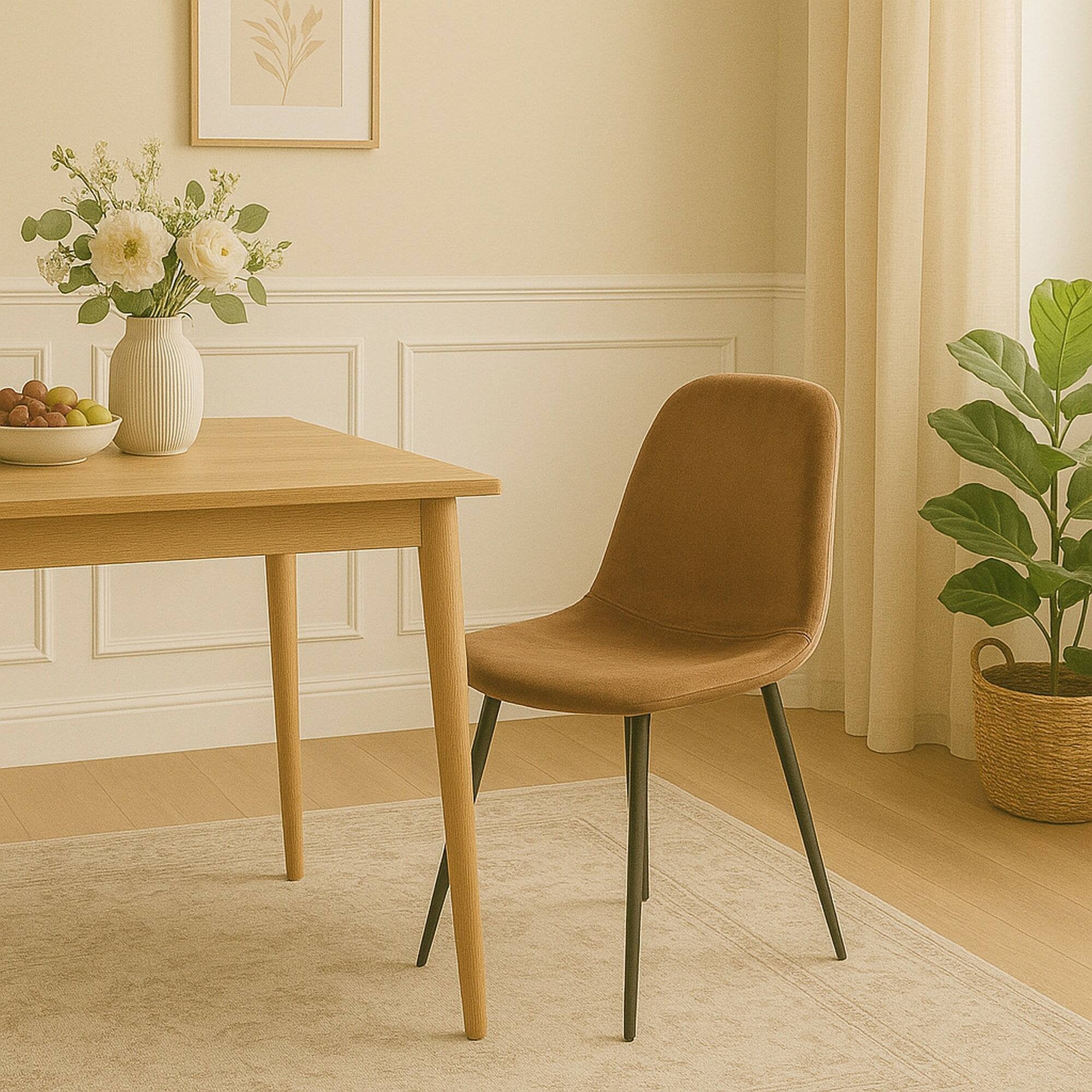 Sedia Arter, Poltrona rivestita in velluto, Sedia da pranzo imbottita, Seduta per riunioni, 45x56h87 cm, Sabbia