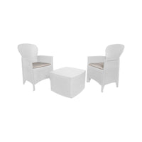 Set salotto da esterno Dakain, Set da giardino con cuscini composto da 2 poltrone, 1 divano e 1 tavolino, Salottino indoor effetto rattan, 100% Made in Italy, Cm 60x58h90, Bianco