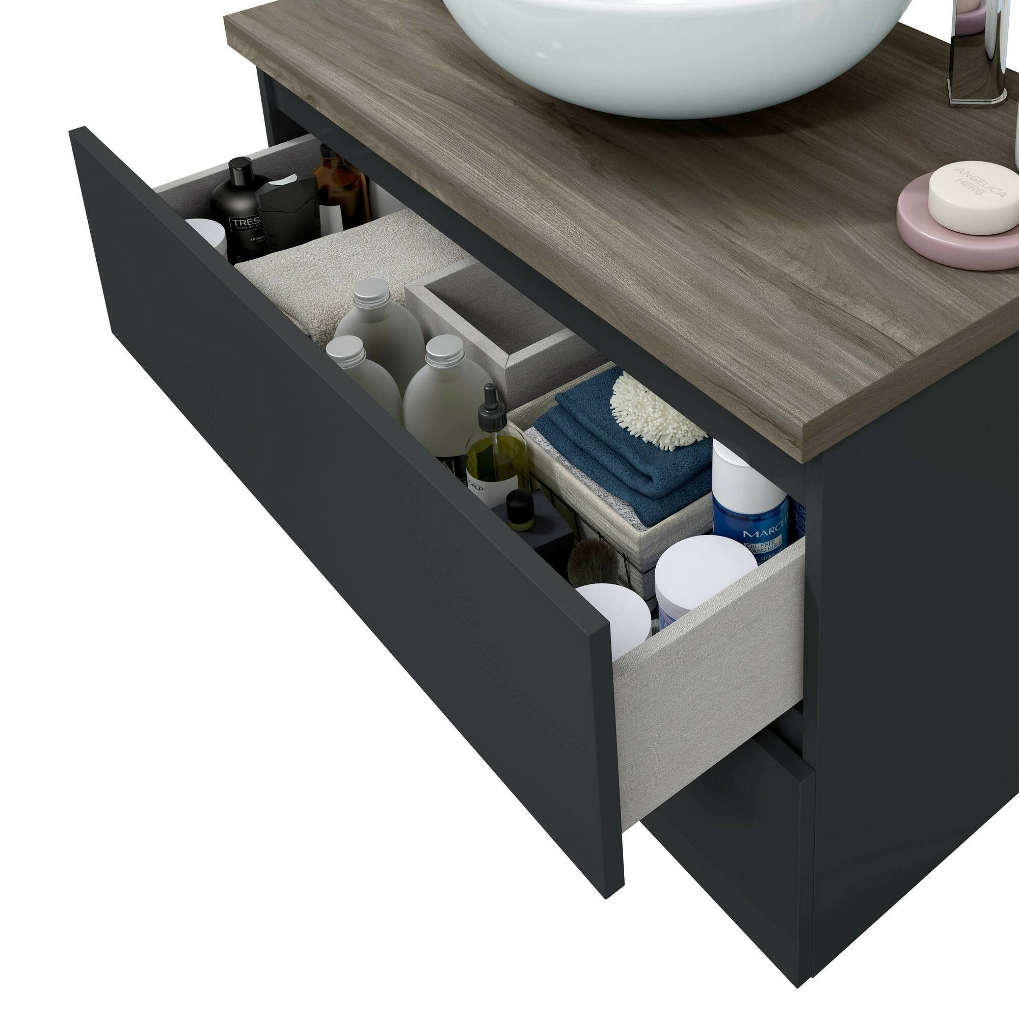 Mobile sottolavabo Alakdan, Mobiletto da bagno, Contenitore porta lavabo, Armadio per lavandino, 79x46 h53 cm, Antracite e Olmo