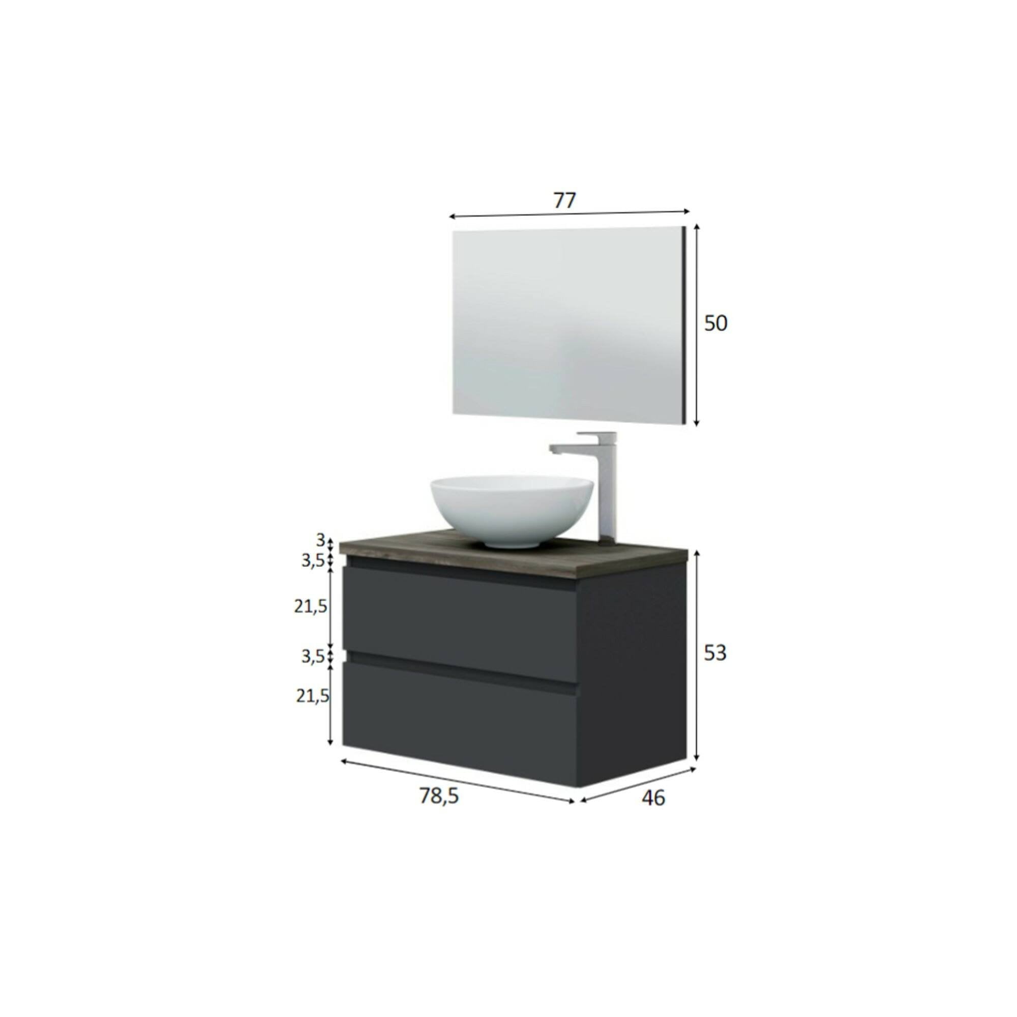 Mobile sottolavabo Alakdan, Mobiletto da bagno, Contenitore porta lavabo, Armadio per lavandino, 79x46 h53 cm, Antracite e Olmo