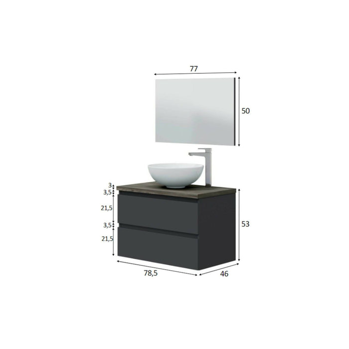 Mobile sottolavabo Alakdan, Mobiletto da bagno, Contenitore porta lavabo, Armadio per lavandino, 79x46 h53 cm, Antracite e Olmo