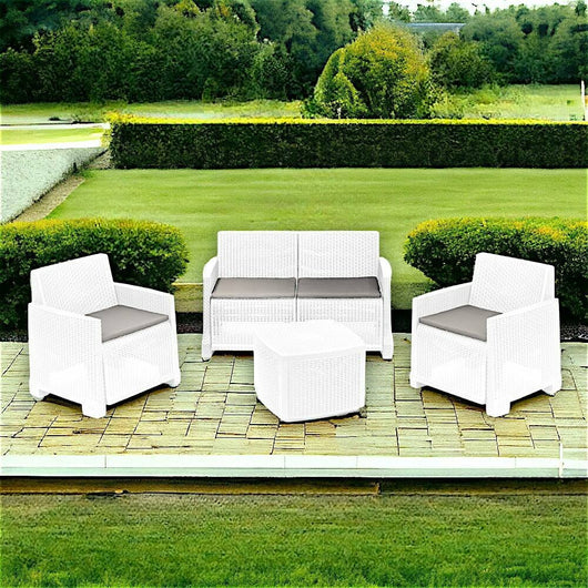 Salottino Outdoor Amer, set Salotto da Esterno 4 Posti Made in Italy, Bianco