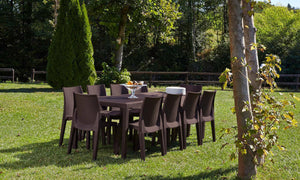 Tavolo da esterno Dmains, Tavolo rettangolare allungabile da pranzo, Tavolo da giardino estensibile multiuso, 100% Made in Italy, Cm 150x90h72, Marrone