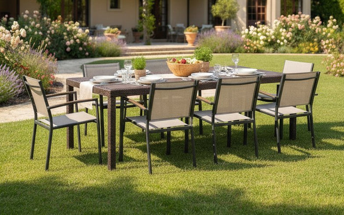 Tavolo da esterno Dmains, Tavolo rettangolare allungabile da pranzo, Tavolo da giardino estensibile multiuso, 100% Made in Italy, Cm 150x90h72, Marrone
