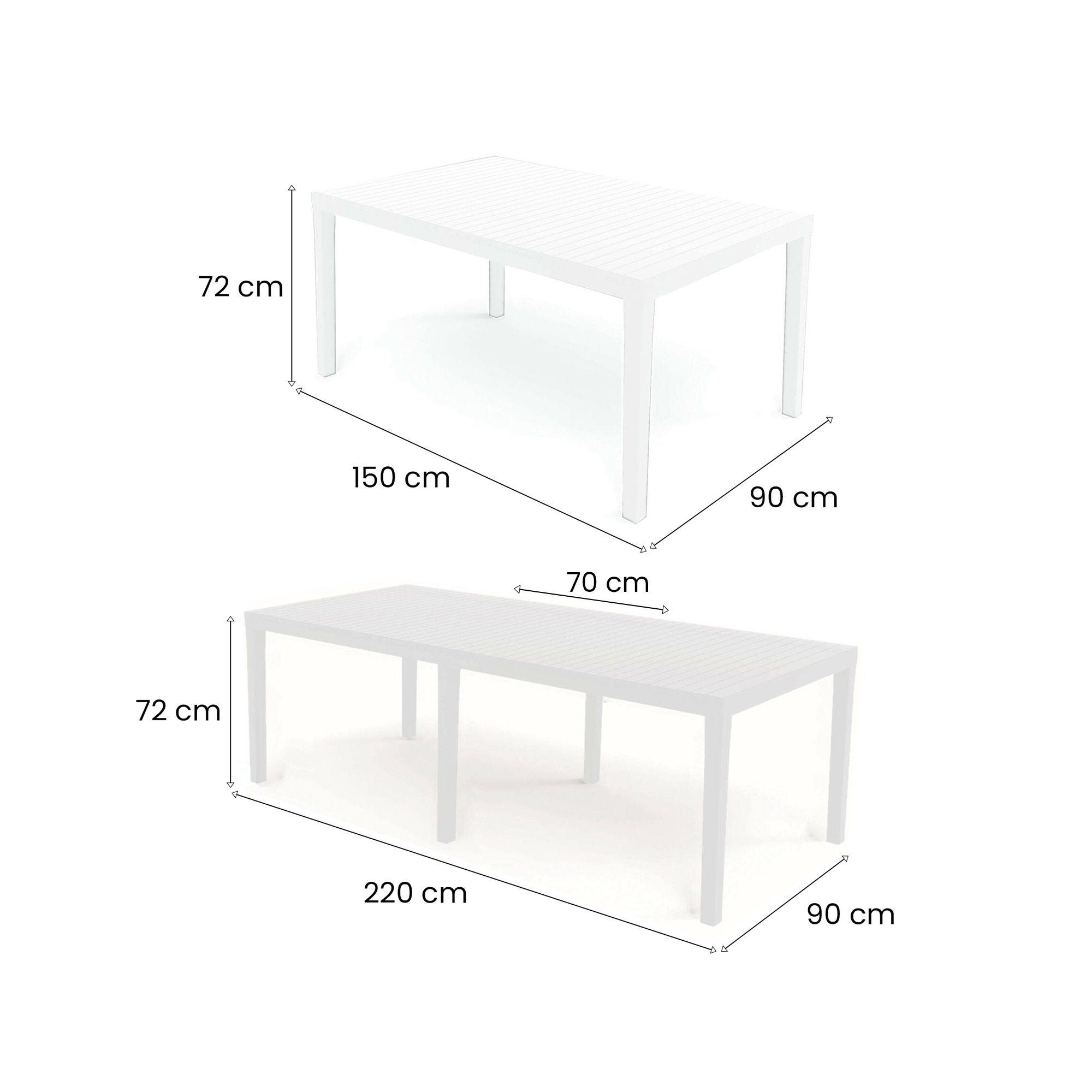Tavolo da esterno rettangolare allungabile da pranzo Dmica, Tavolo da giardino estensibile, 100% Made in Italy, Cm 150x90h72, Bianco