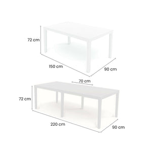 Tavolo da esterno rettangolare allungabile da pranzo Dmica, Tavolo da giardino estensibile, 100% Made in Italy, Cm 150x90h72, Bianco