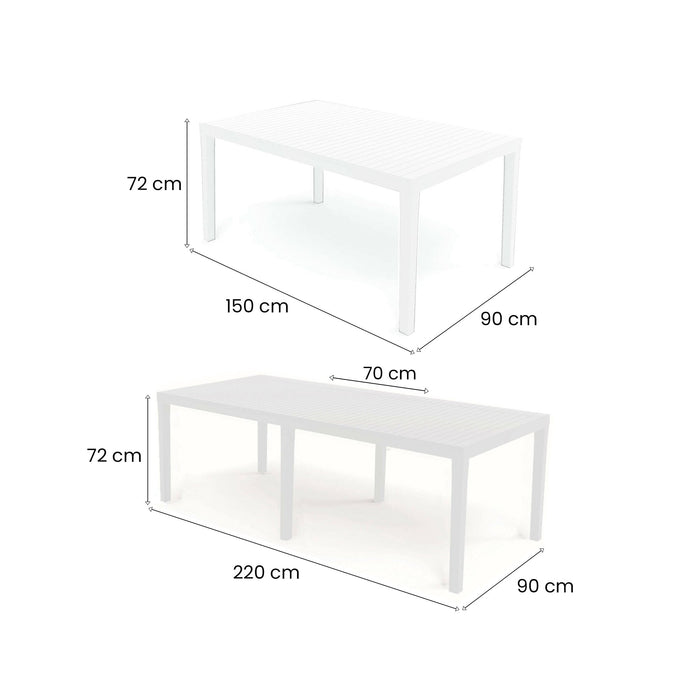 Tavolo da esterno rettangolare allungabile da pranzo Dmica, Tavolo da giardino estensibile, 100% Made in Italy, Cm 150x90h72, Bianco