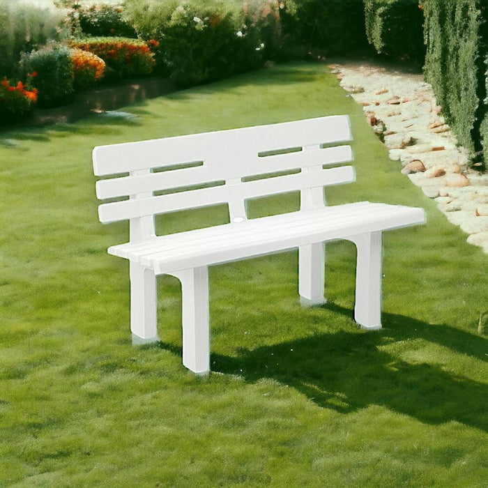 Panchina da esterno Alim, Panca monoblocco da giardino, Panchina outdoor, 100% Made in Italy, 110x52h71 cm, Bianco