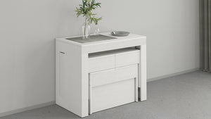 Set tavolo e sedie Auditore, Composizione multiuso, Set con consolle e 2 panche allungabili, 100% Made in Italy, 66x25h45 cm, Bianco