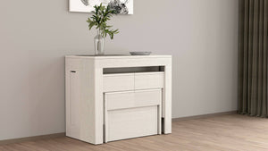 Set tavolo e sedie Auditore, Composizione multiuso, Set con consolle e 2 panche allungabili, 100% Made in Italy, 66x25h45 cm, Bianco